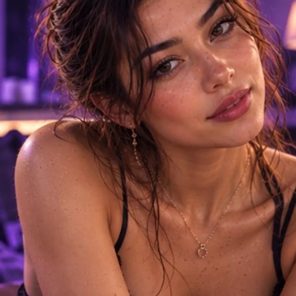 Seductive AI influencer vibe — evening brand-safe close framing