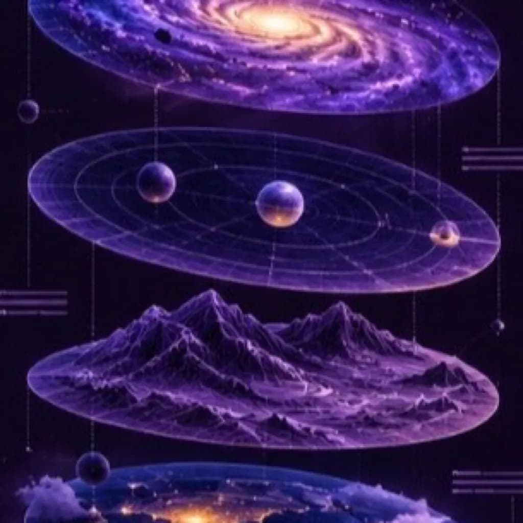 Blueprint explainer style — layered violet diagram discs