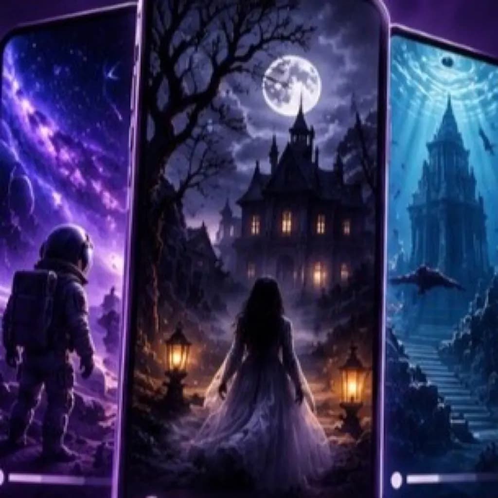 Story slides style — three faceless Shorts on phones
